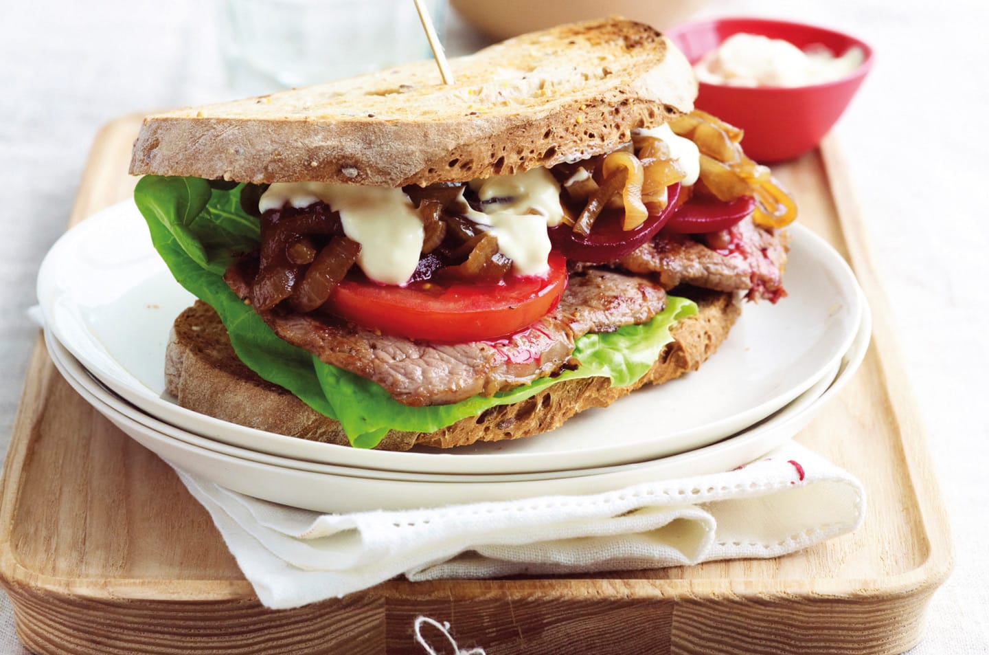 Steak & caramelised onion sandwiches with mustard cream